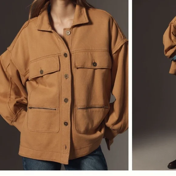 NWT! Anthropologie Pilcro Cotton Micro Fleece Button Front Jacket - Picture 3 of 11